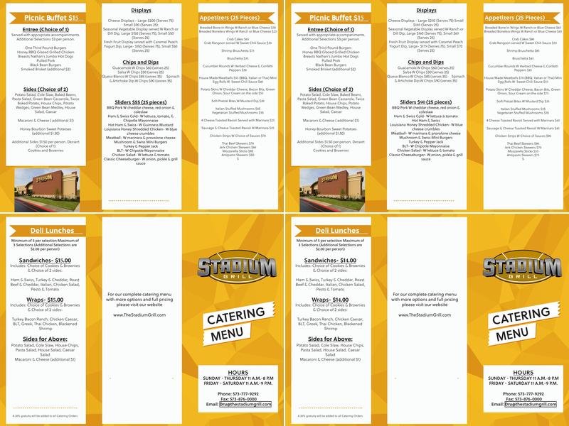 Stadium Grill Menu