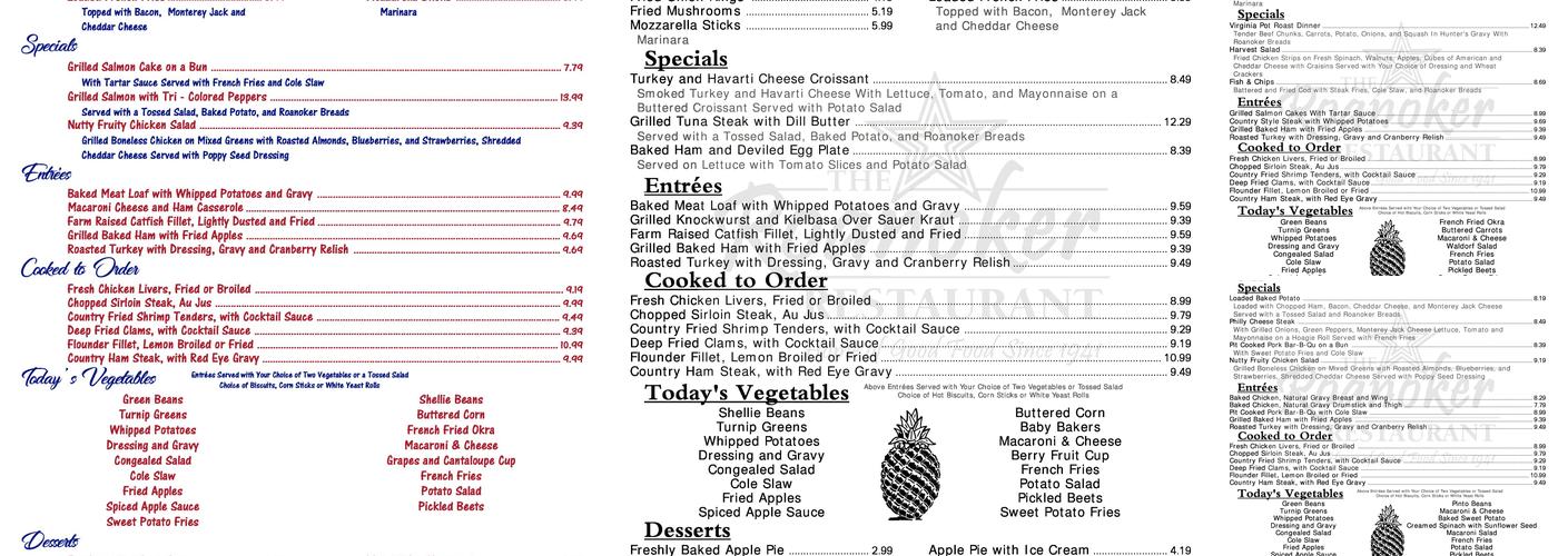 Roanoker Restaurant Menu