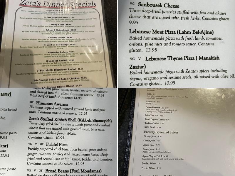 Zeta's Grill Menu