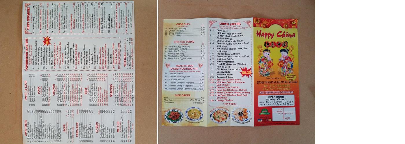 Happy China Menu