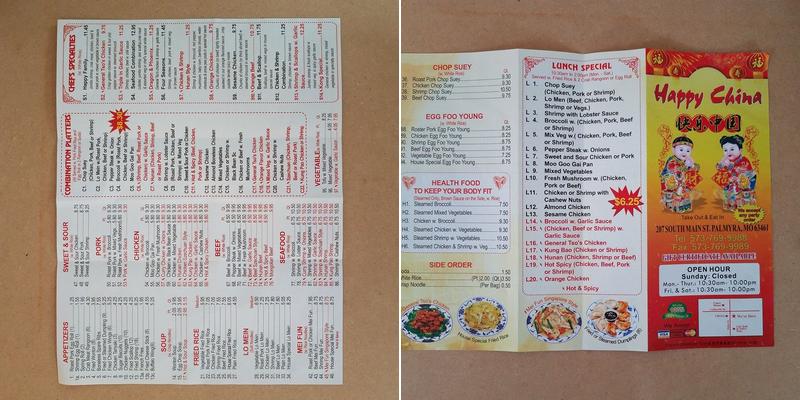 Happy China Menu