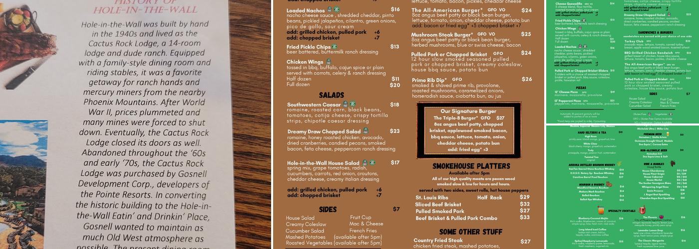 Hole-In-The-Wall BBQ Joint Menu