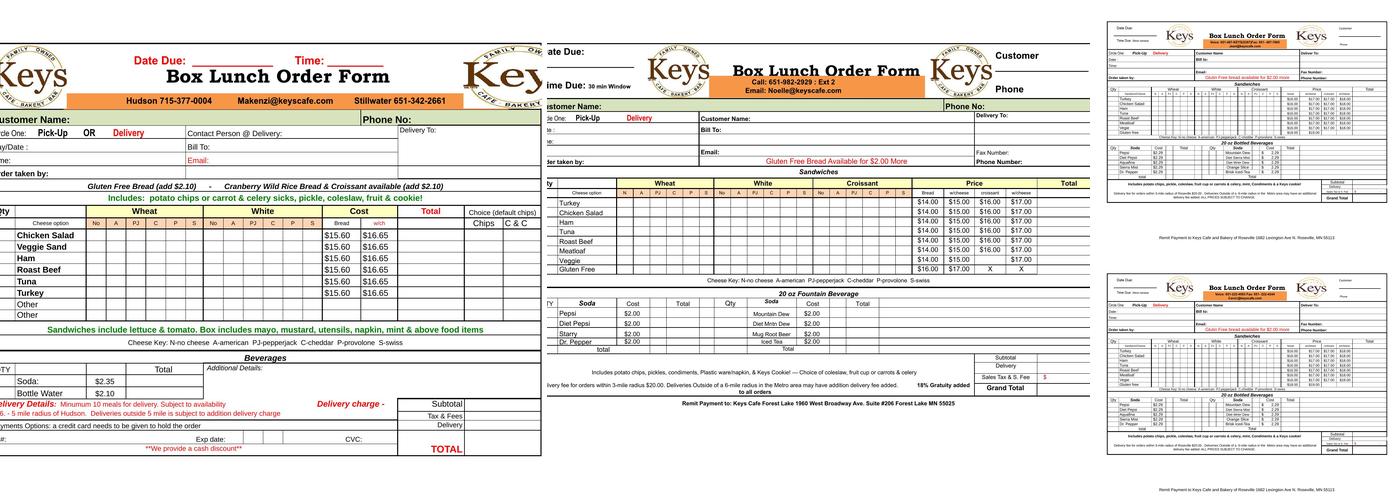 Keys Cafe & Bakery Menu