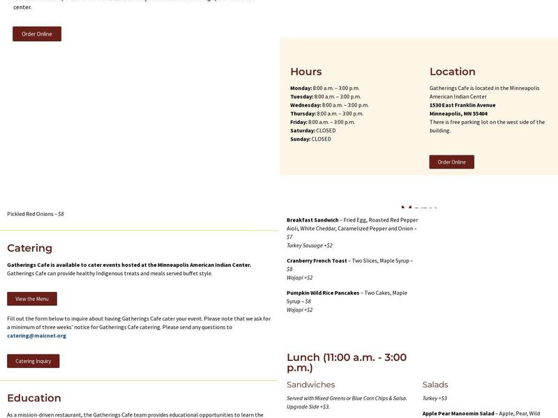 Gatherings Cafe Menu