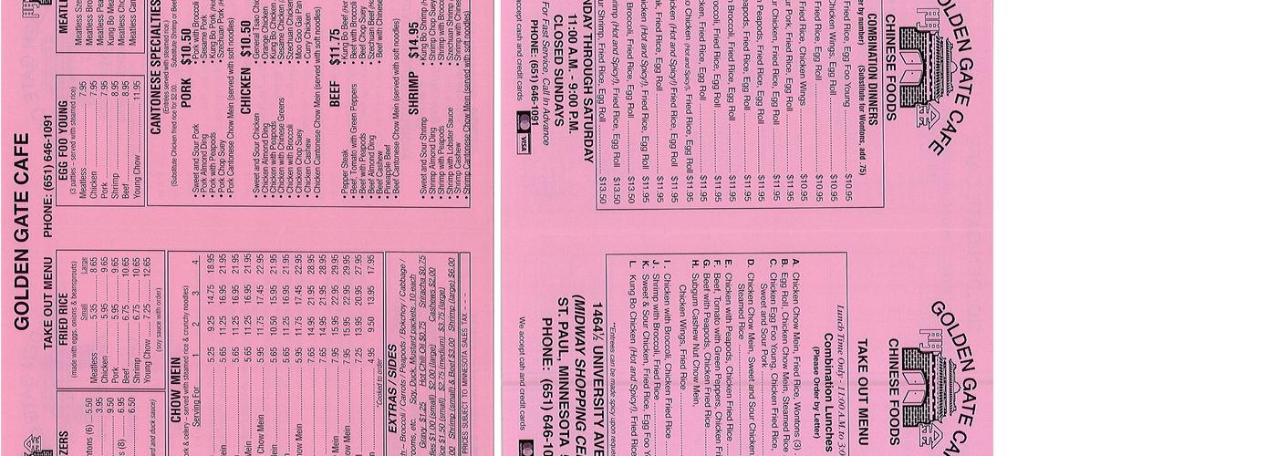 Golden Gate Cafe Menu