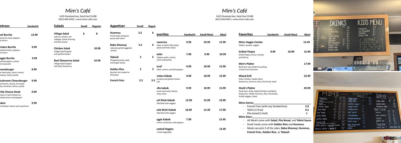 Mim's Cafe Menu