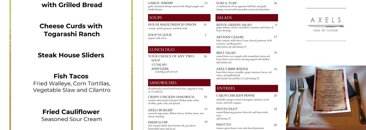 Axel's Restaurant Mendota Menu