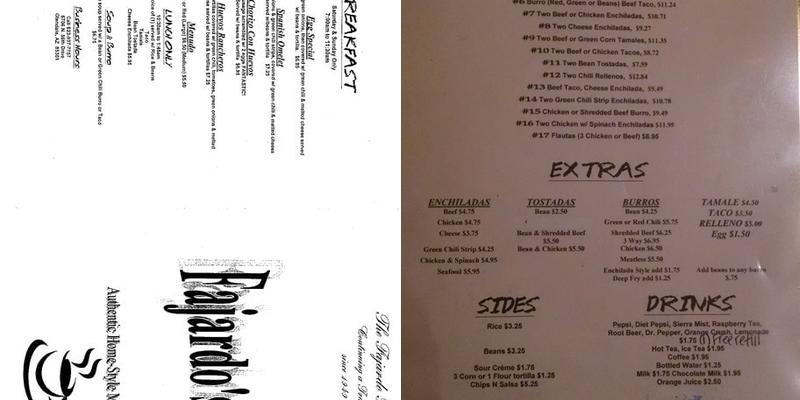Fajardo's Café LLC Menu