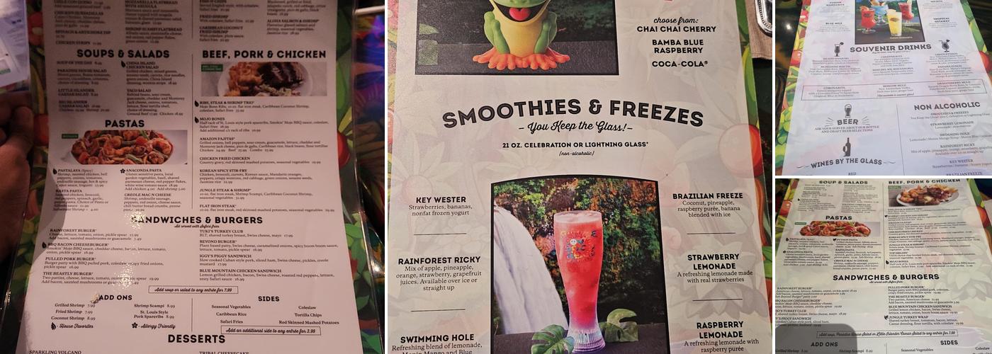 Rainforest Cafe Menu