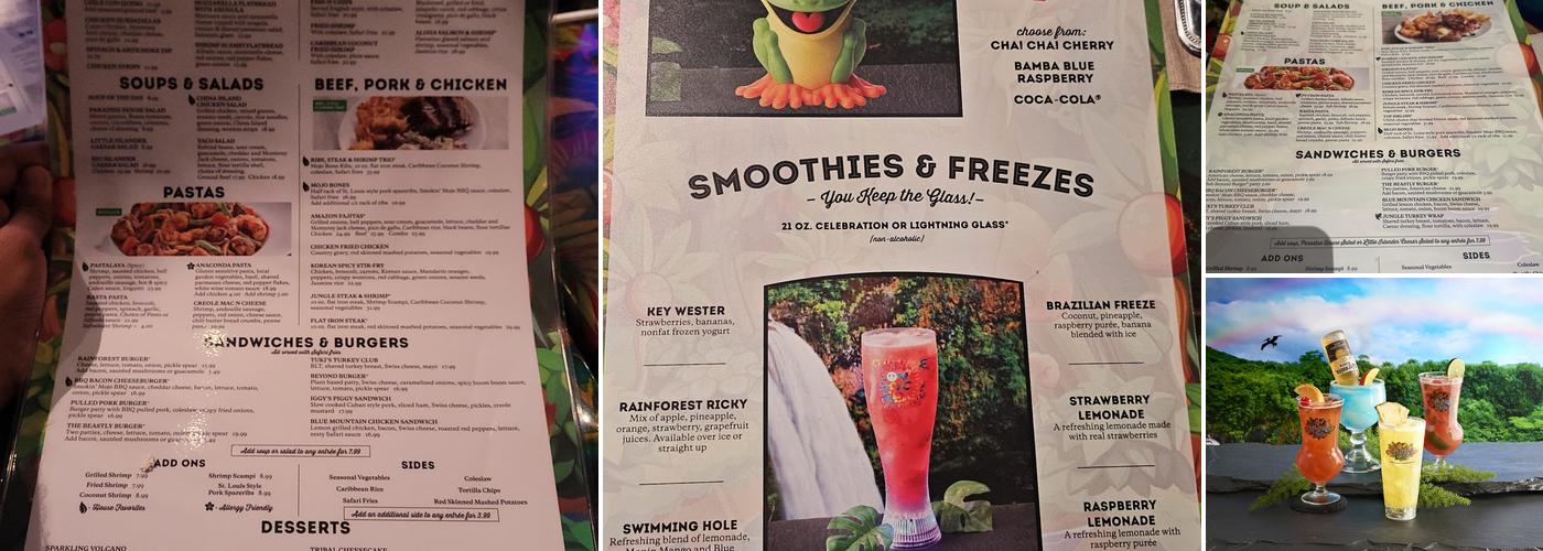 Rainforest Cafe Menu