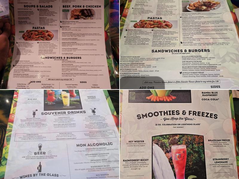 Rainforest Cafe Menu