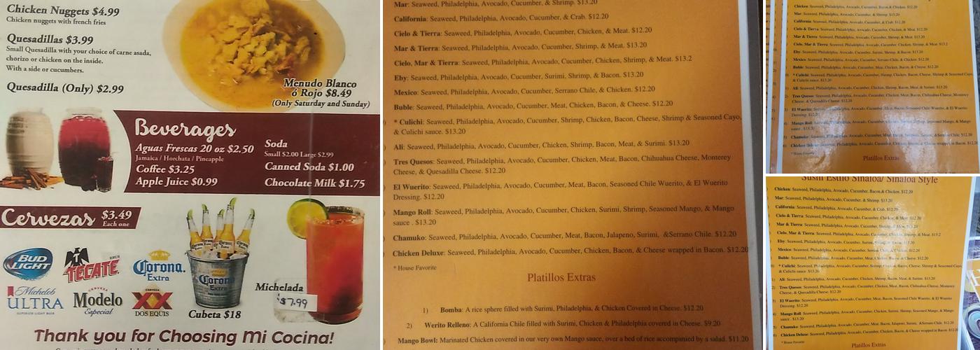Mi Cocina Mexican Food Menu