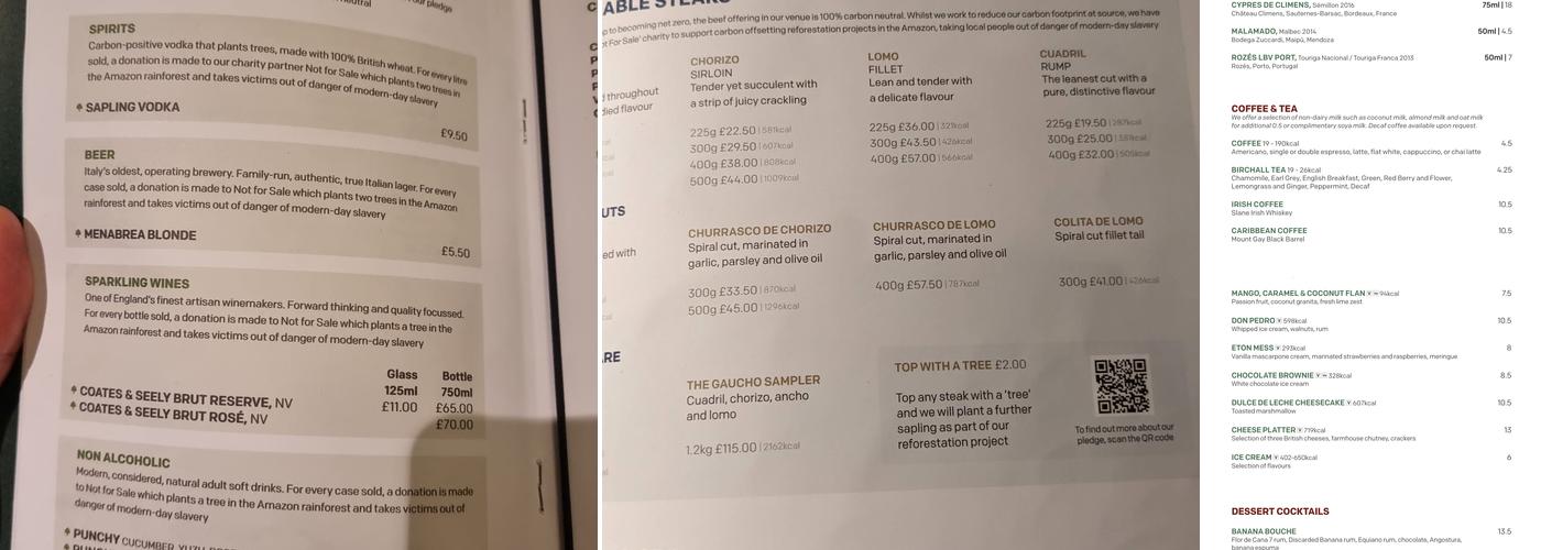 Gaucho at The O2 Menu