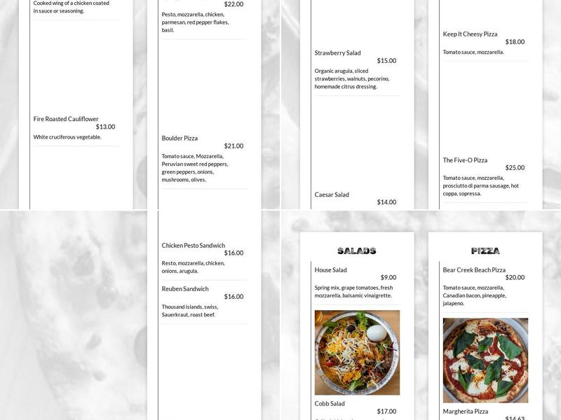 Tap On The Rocks Menu