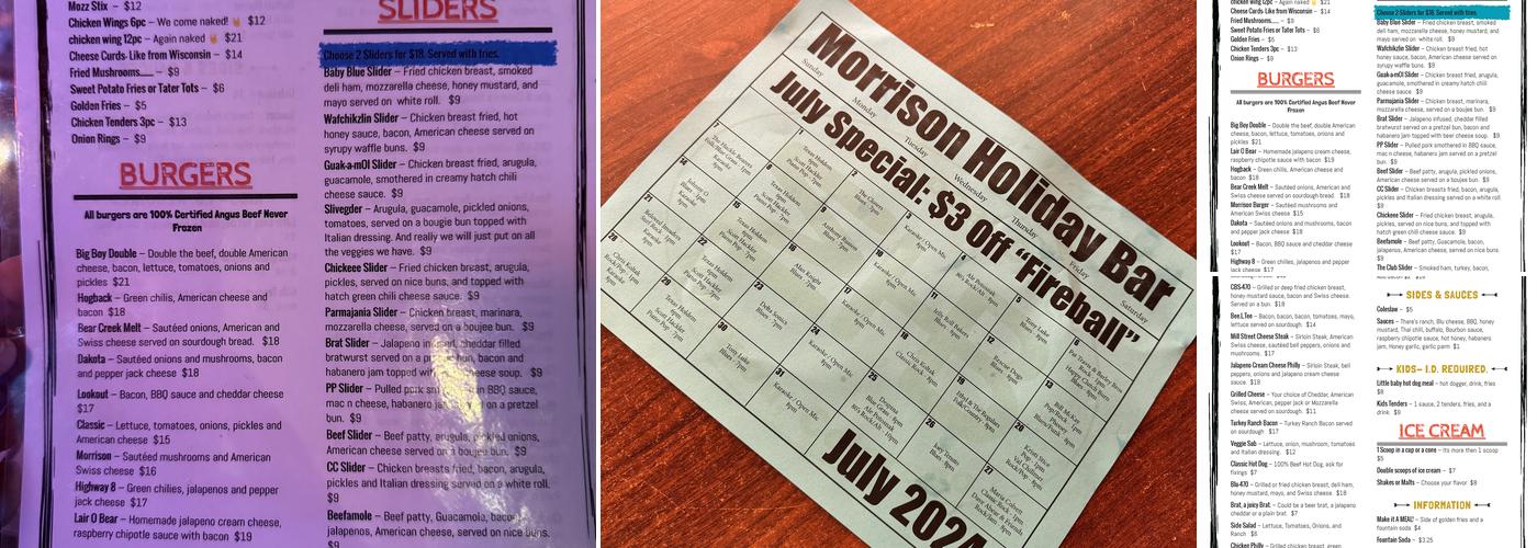 Morrison Holiday Bar Menu