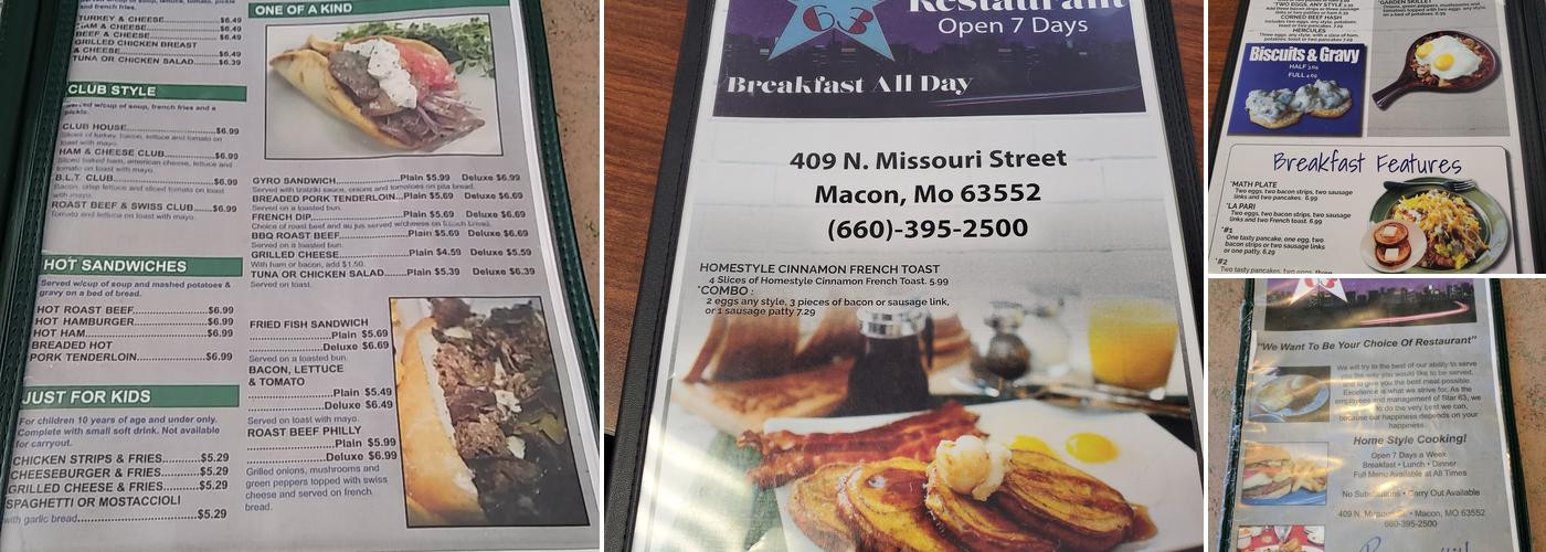 Star 63 Menu