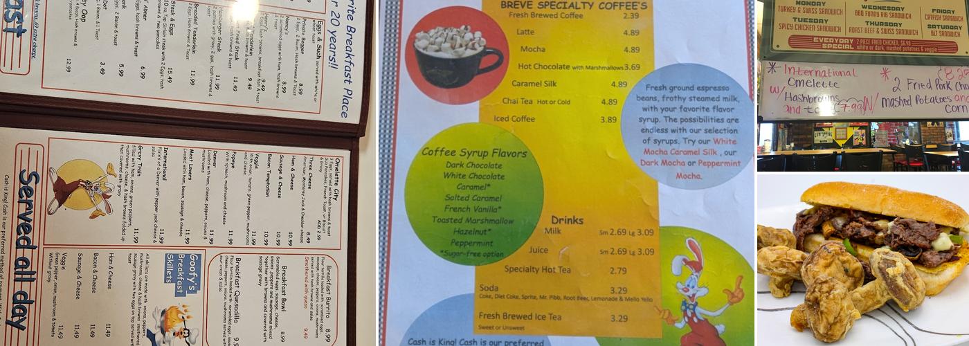 Funny Pages Cafe Menu