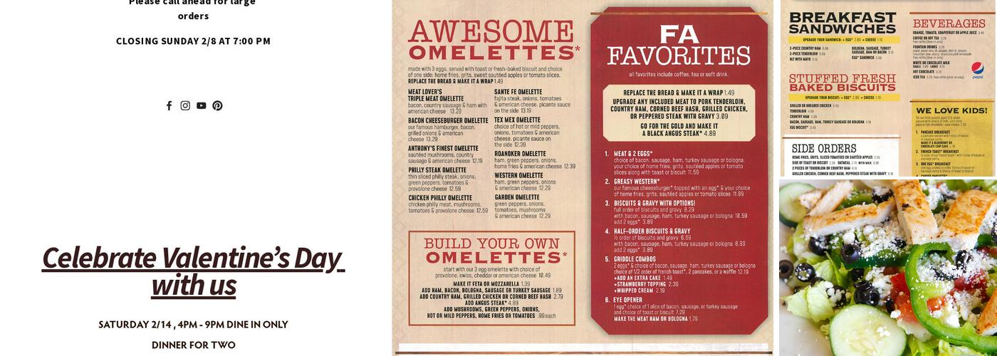 Famous Anthony's Brookside Menu