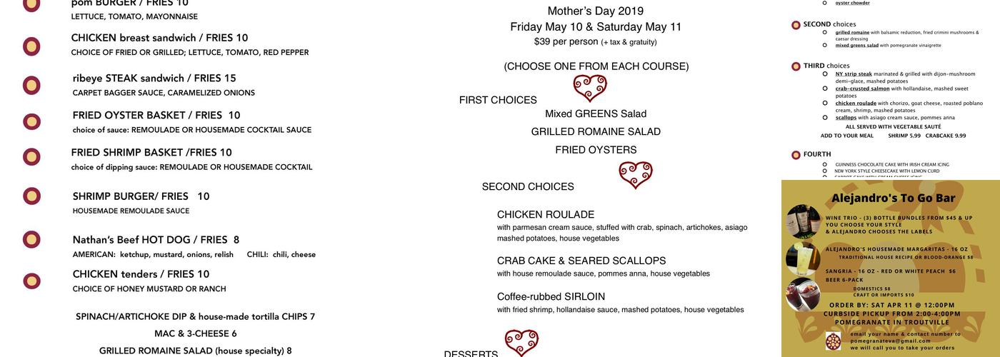 Pomegranate Gathering Place Menu