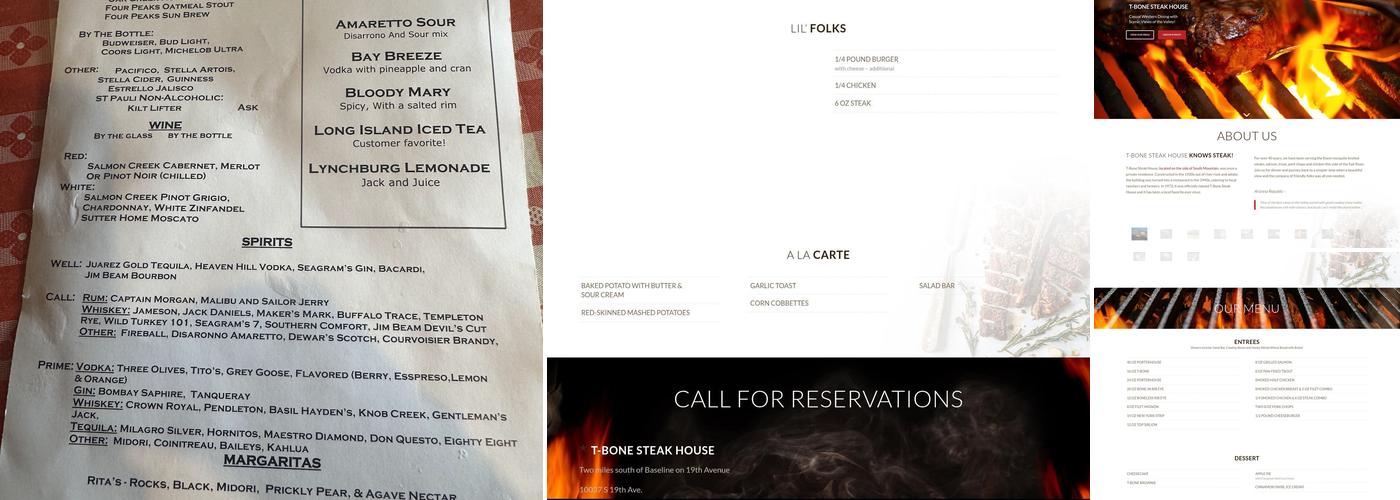 T-Bone Steak House Menu