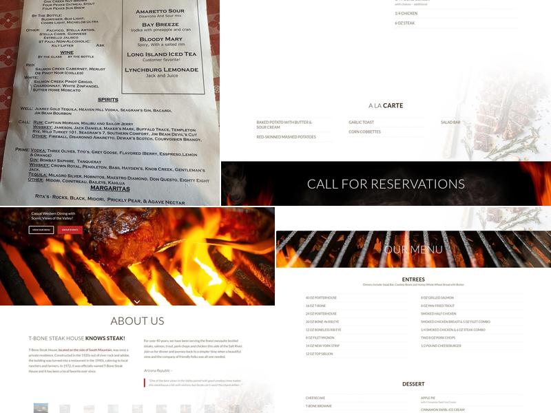 T-Bone Steak House Menu