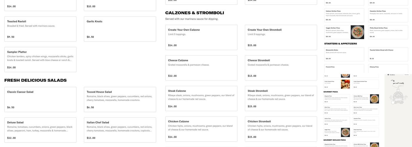Frank's Pizza Menu