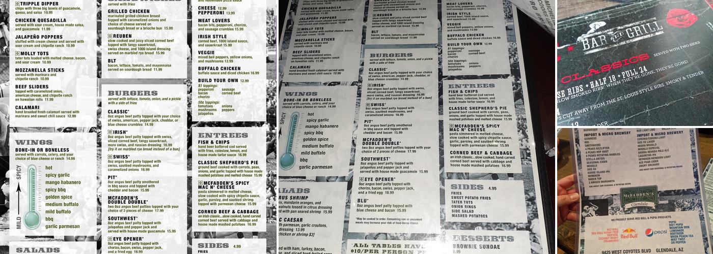 McFadden's Restaurant and Saloon Menu