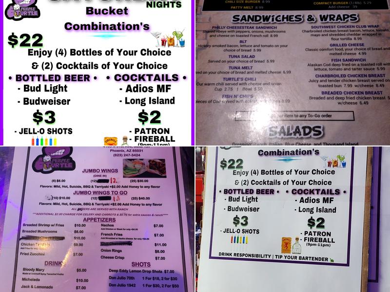 Purple Turtle Sports Bar & Night Club Menu