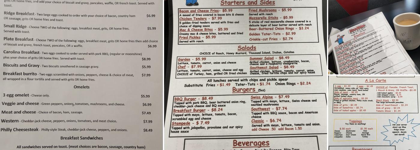 Blue Ridge Diner Menu