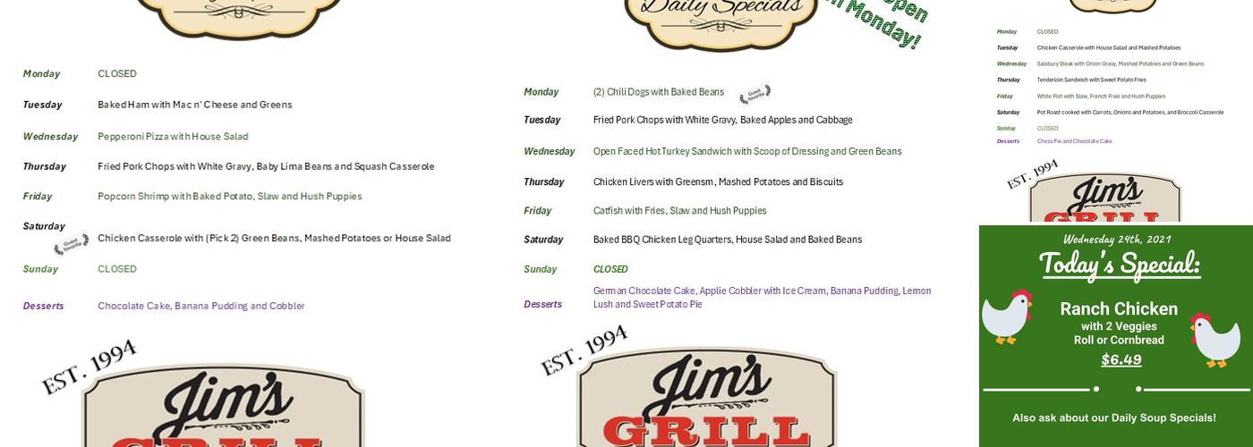 Jim's Grill Menu