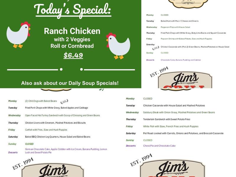 Jim's Grill Menu