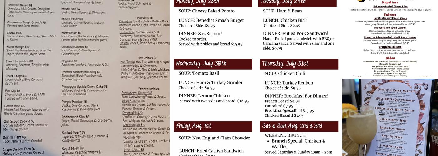 BT's Restaurant Menu