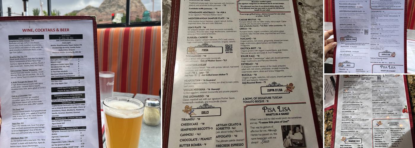 Pisa Lisa Menu