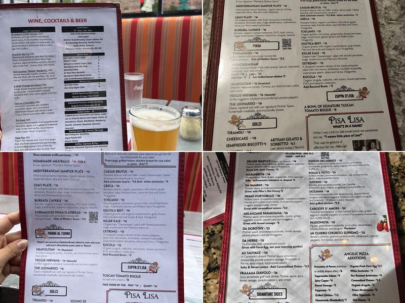 Pisa Lisa Menu