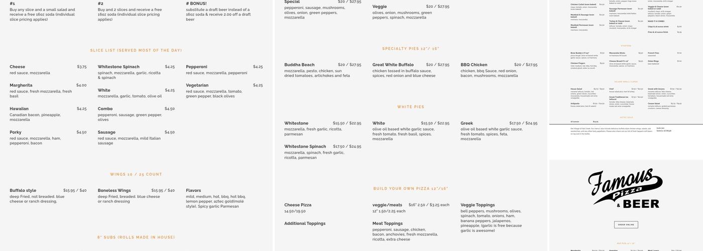 Famous Pizza & Beer - West Sedona Menu