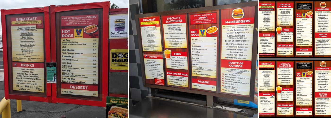 Route 66 Dog Haus Menu