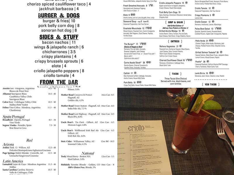 Criollo Latin Kitchen Menu