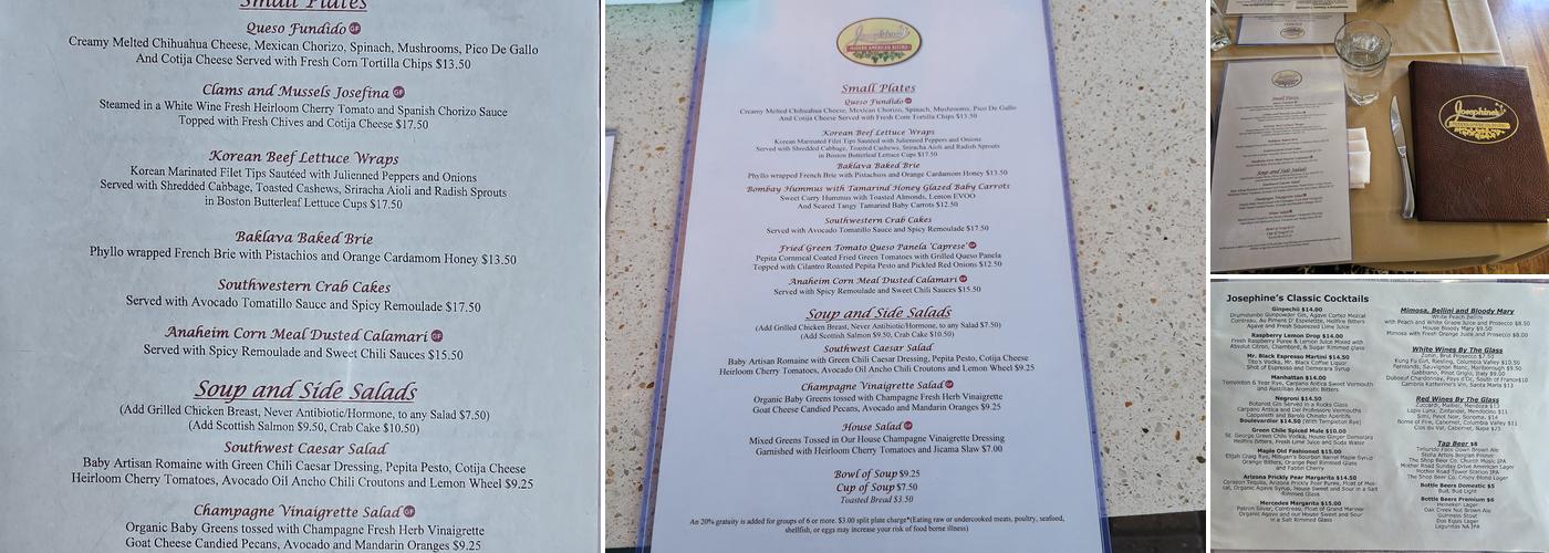 Josephine's Restaurant Menu