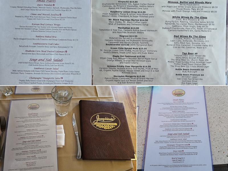 Josephine's Restaurant Menu