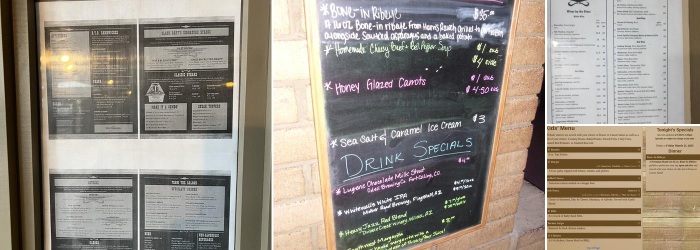 Black Barts Steakhouse Menu