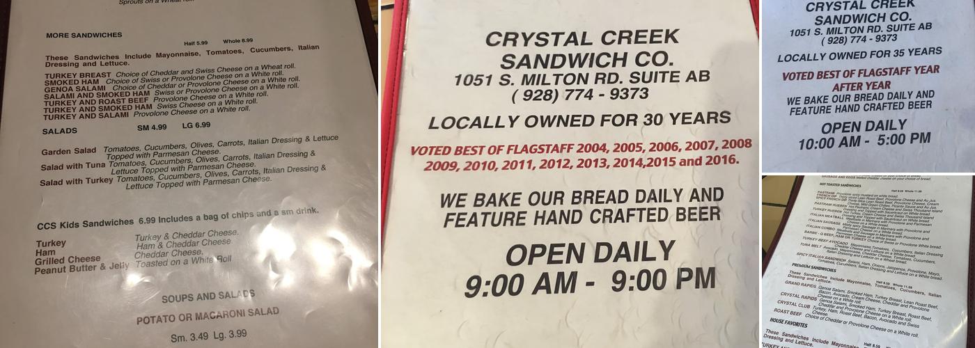 Crystal Creek Sandwich Co Menu