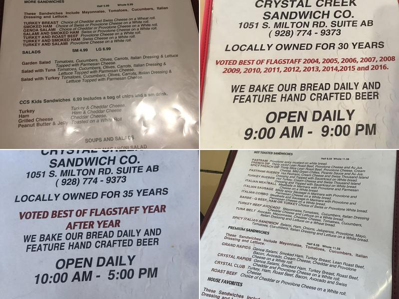 Crystal Creek Sandwich Co Menu