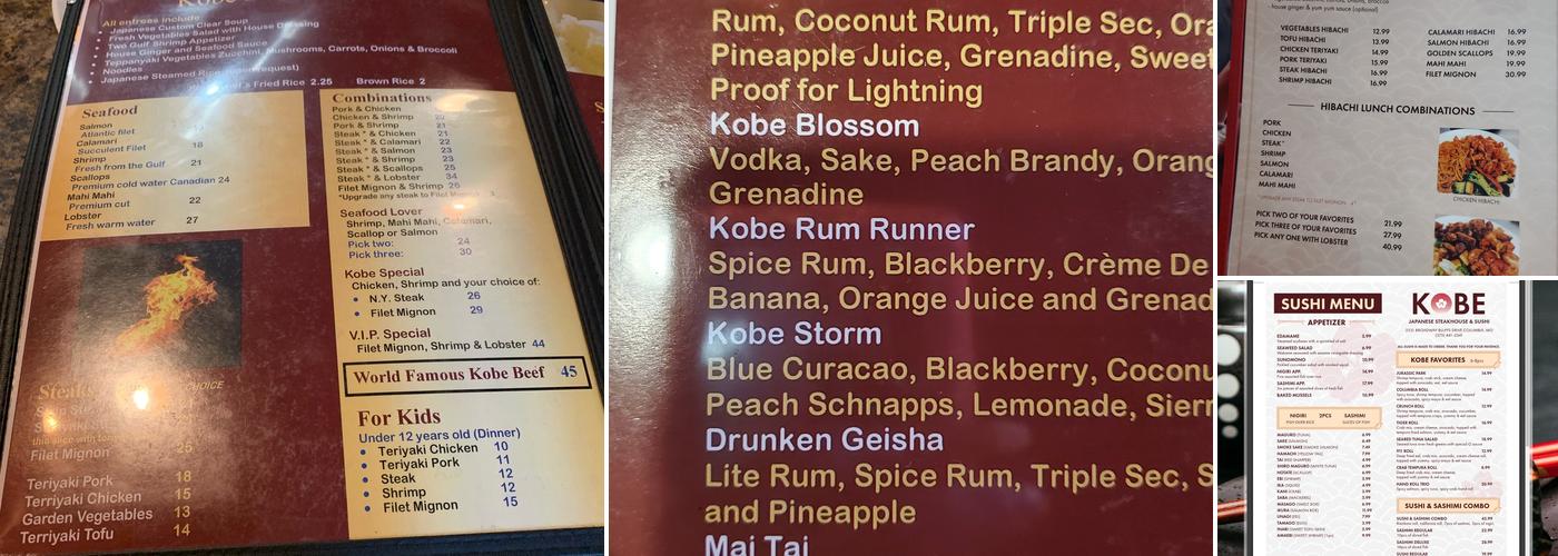 Kobe Japanese Steakhouse Menu