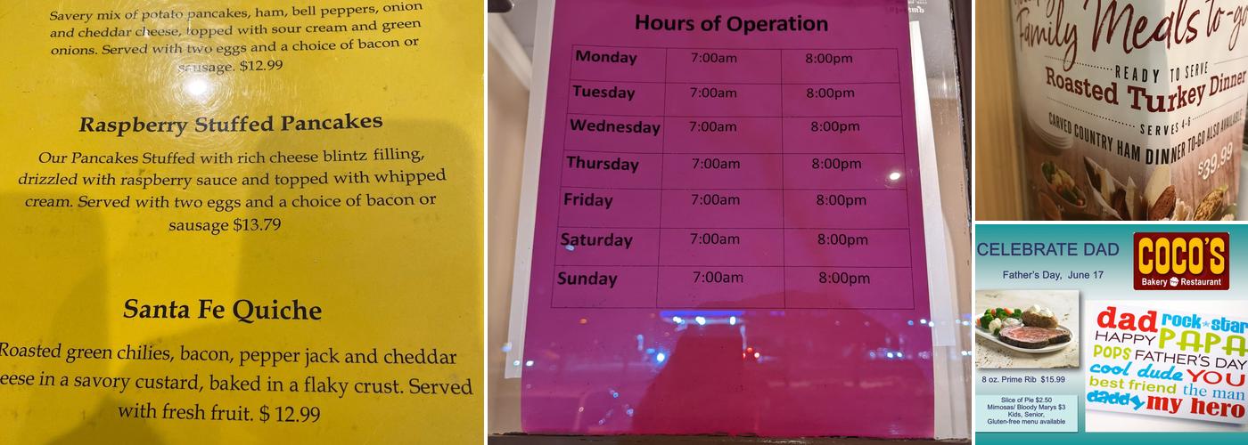 Coco's Bakery Restaurant Menu