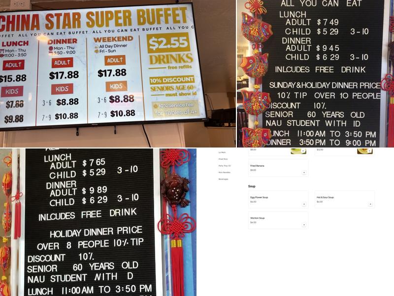 China Star Super Buffet Menu