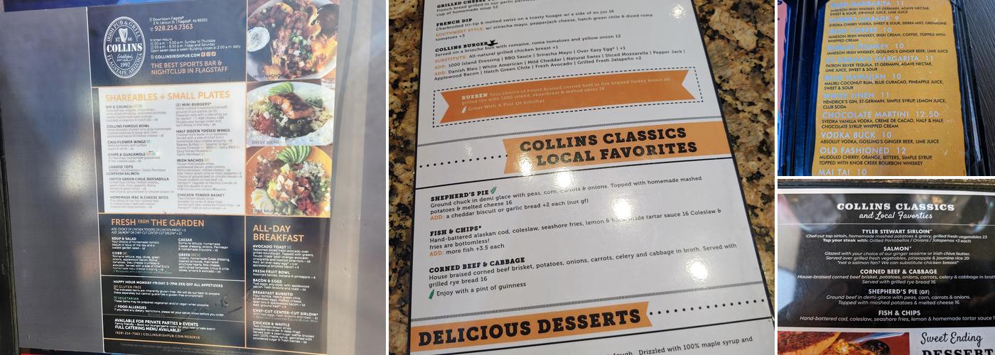 Collins Irish Pub Menu