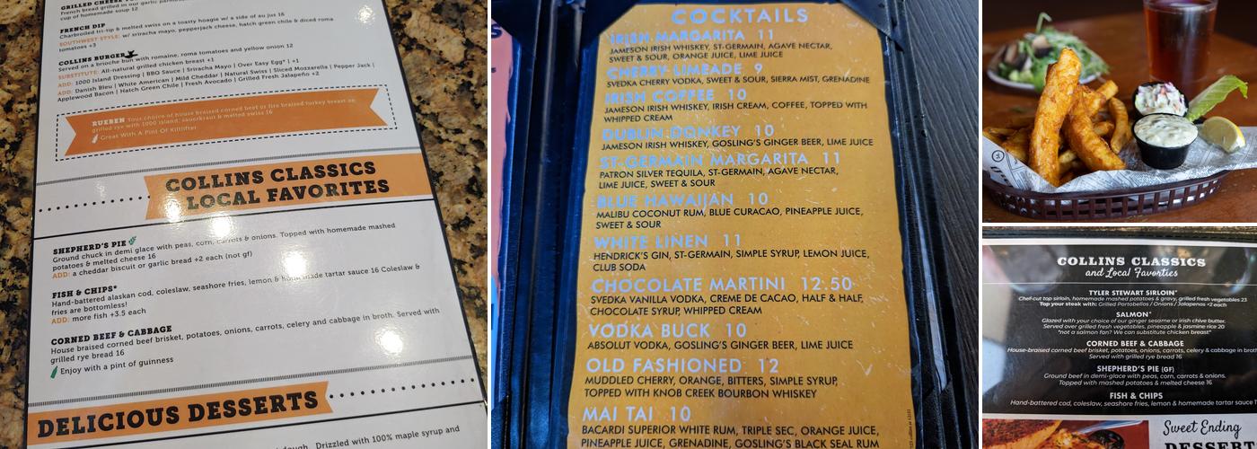 Collins Irish Pub Menu
