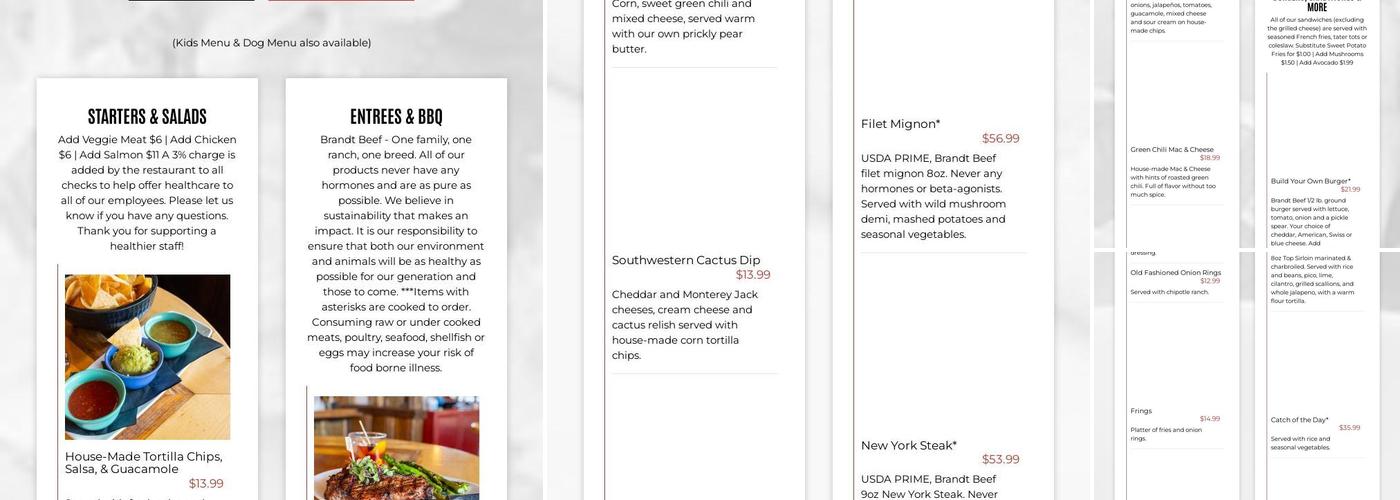 Open Range Grill and Tavern Menu