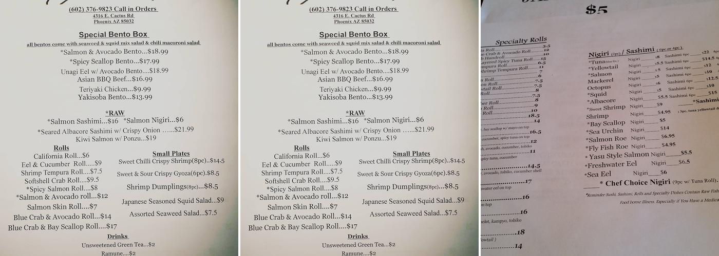 Yasu Sushi Bistro Menu