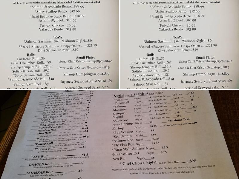 Yasu Sushi Bistro Menu